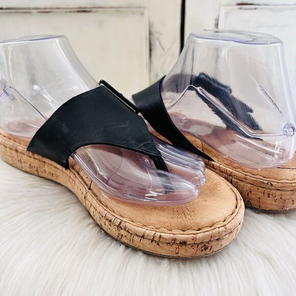 Born Boc Black Leather Slip on Cork Bed Comfort Thong Sandals - Size US9 EU40.5 - Picture 4 of 6
